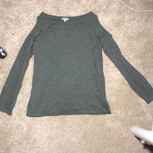 navy green cold shoulder shirt